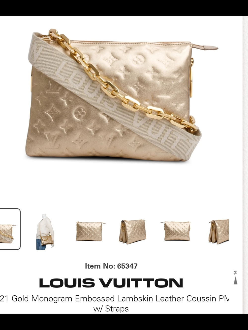 Louis Vuitton Gold Monogram Embossed Lambskin Coussin PM with Straps